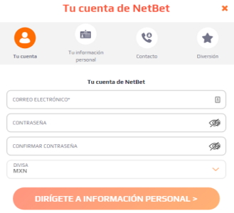 Registrarse en Netbet requiere cuatro sencillos pasos